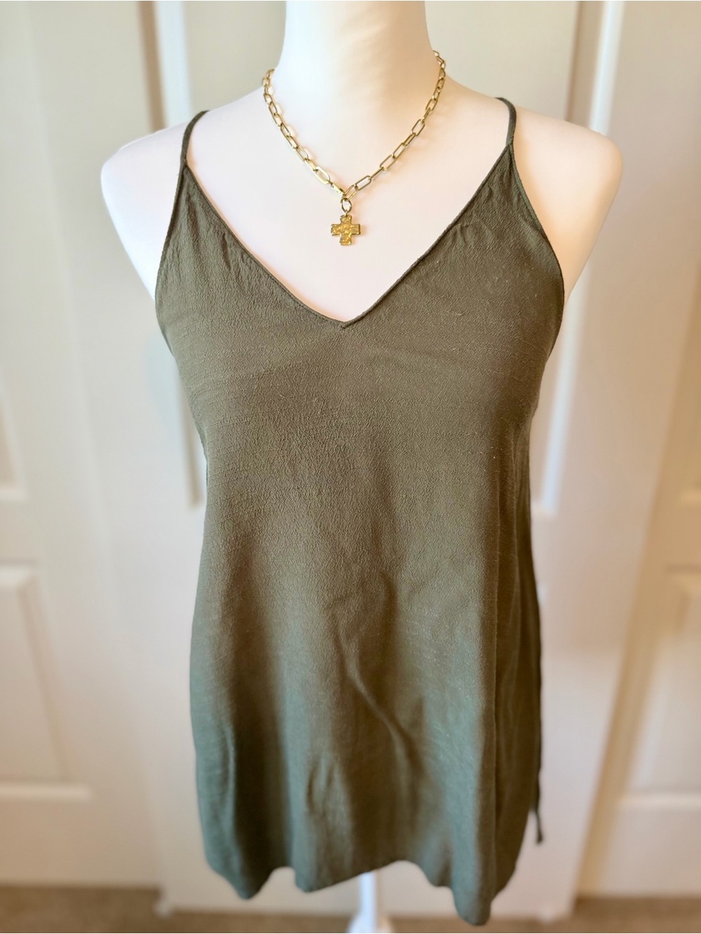 Lush Olive Green V-Neck Spaghetti Strap Cami